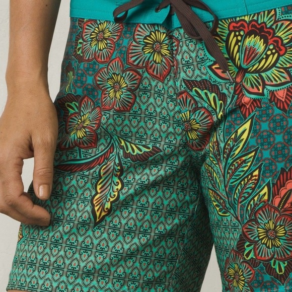 Prana Teal and Brown Floral Swim / Surf Shorts / L - Picture 10 of 11